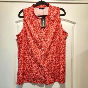 NORACORA RED AND WHITE BUTTON FRONT TOP SIZE XL NEW WITH TAGS!